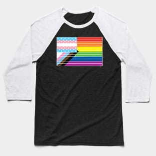 Trans Pride Progressive American Flag Baseball T-Shirt